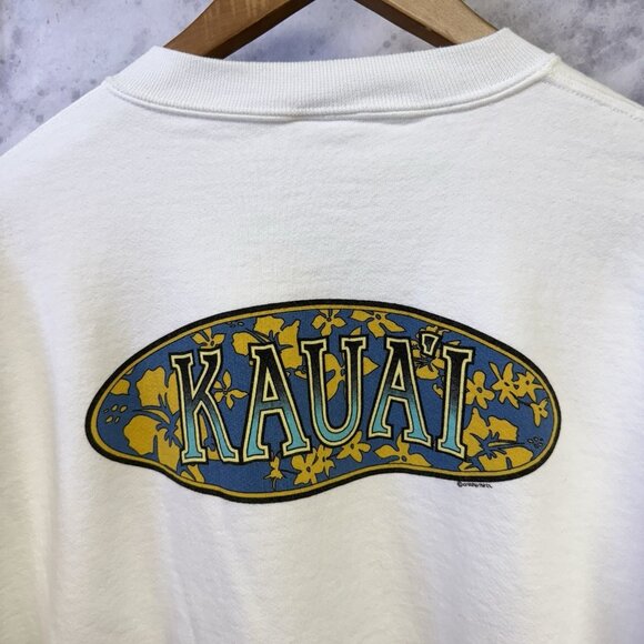 Vintage Crazy Shirts Kauai Crew Neck Sweatshirt Mens XL 26x27.5 White Hawaii - Picture 1 of 13